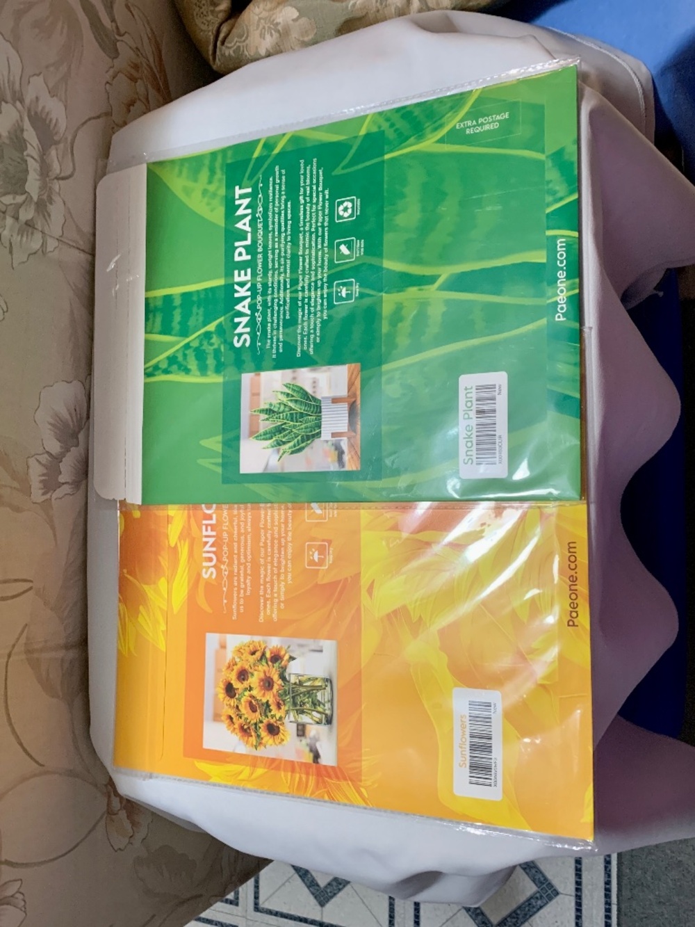 Lot of Two (2) Paeone Pop-Up Bouquets - One Sunflowers, One Snake Plant - NEW